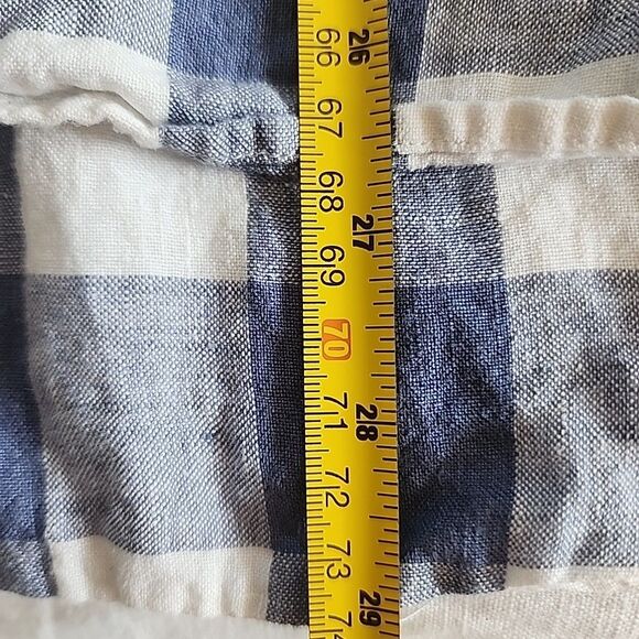 L.L. Bean 100% Linen Tunic Womens  Size S White Blue Check High Low V Neck - Picture 7 of 7